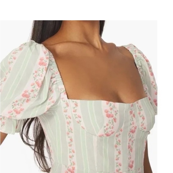 WeWoreWhat Victorian Floral Stripe Rosewood Puff Sleeve Midi Size 2 - Picture 5 of 9